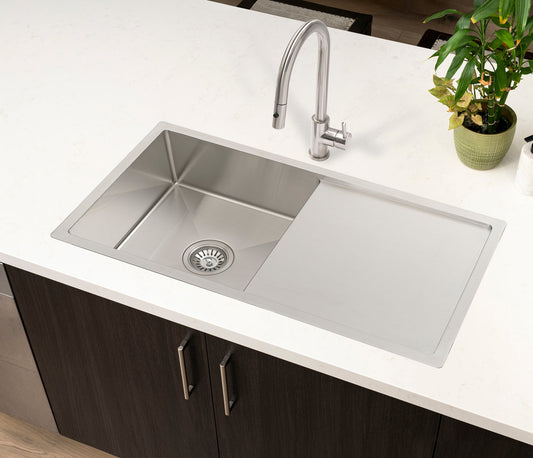 Retto II 850mm x 450mm x 230mm Stainless Steel Sink with Drainer, Brushed Nickel Silver