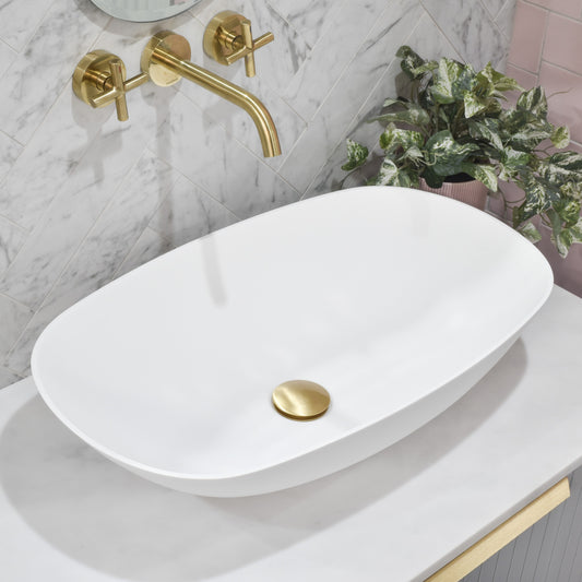 Rolo 630mm Artificial Stone Above-Counter Basin | Matte White |