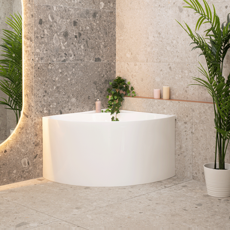 Angie Corner 1000mm Corner Fit Japanese Soaking Bathtub, Gloss White