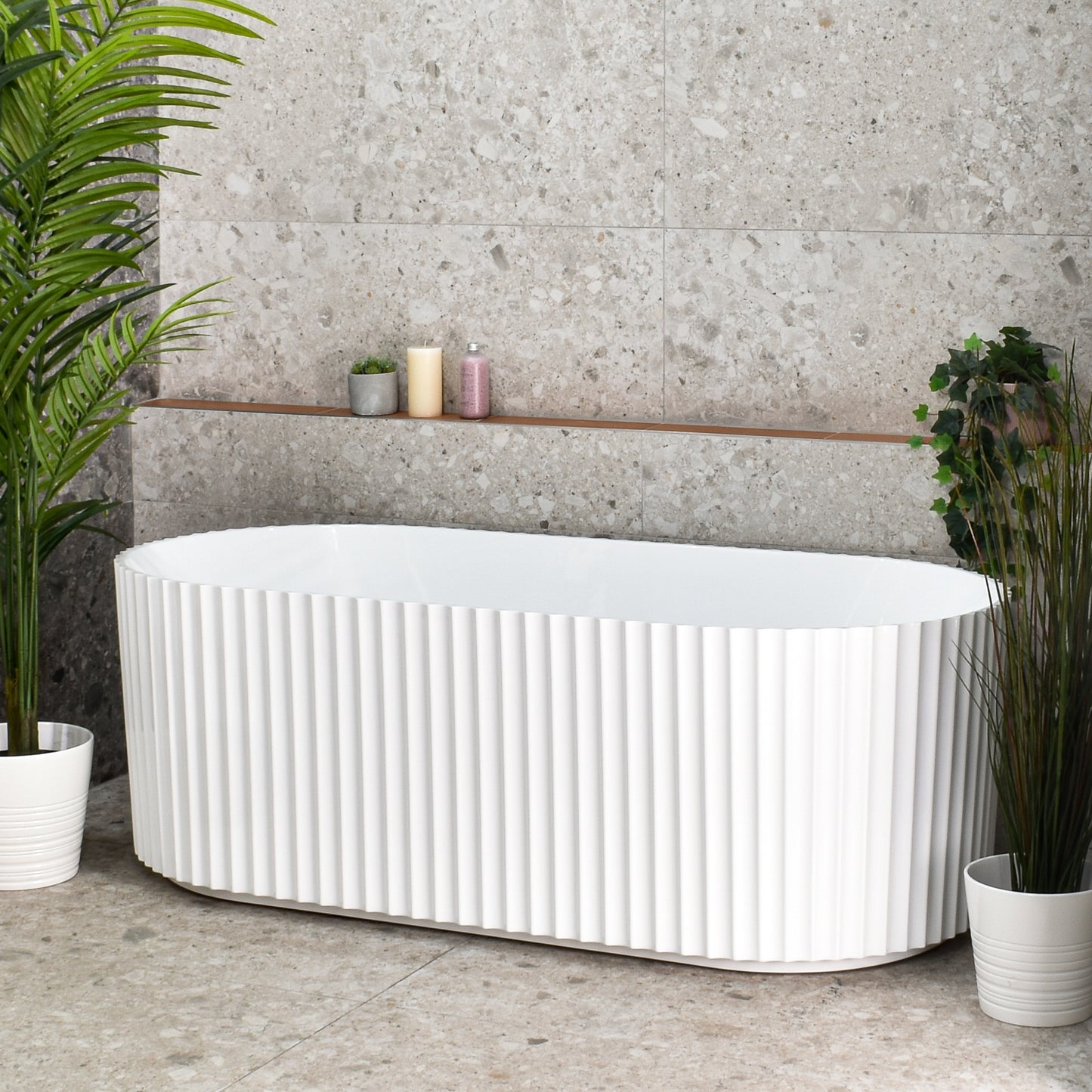 Agora Groove 1700mm Fluted Oval Freestanding Bath, Gloss White