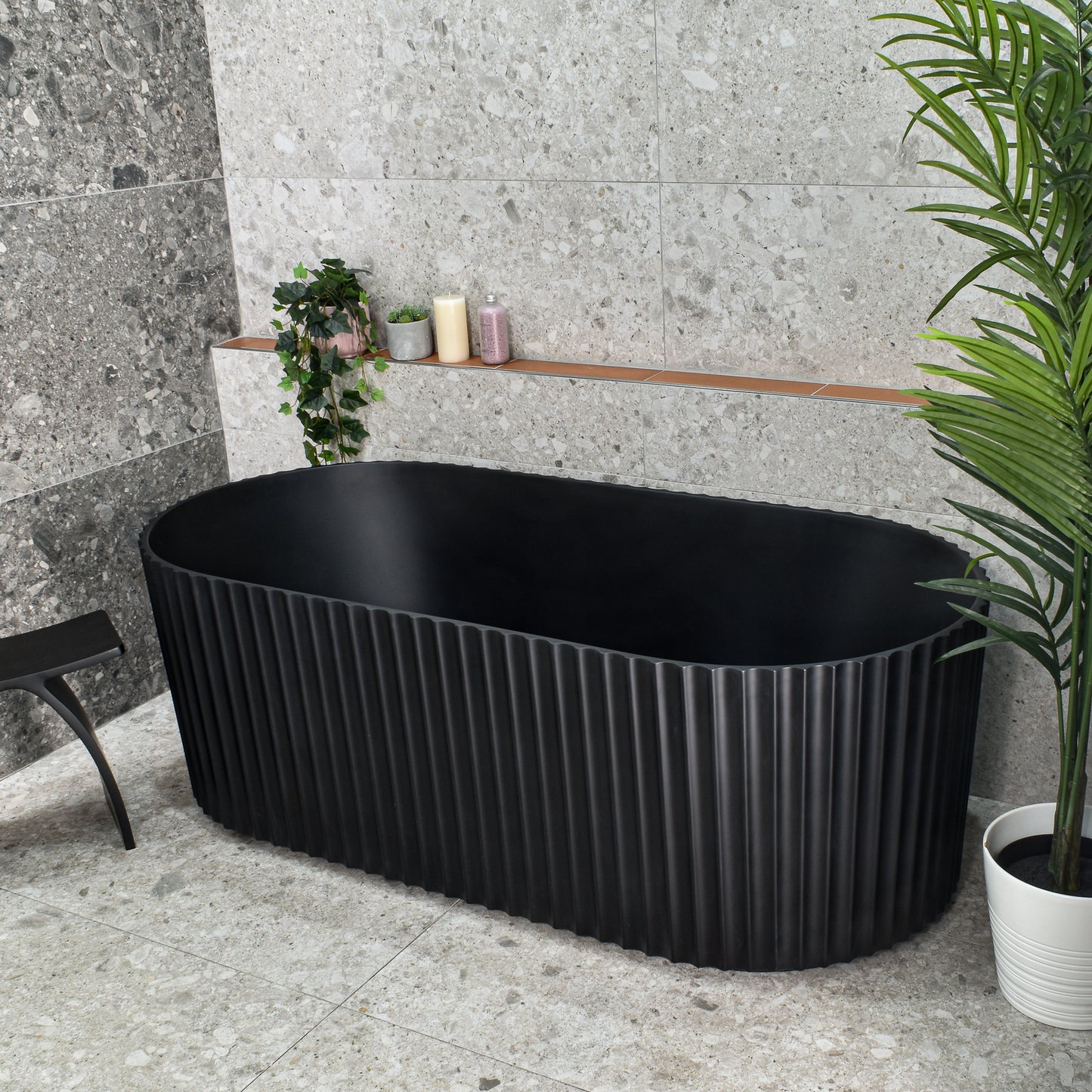 Agora Groove 1700mm Fluted Oval Freestanding Bath, Matte Black
