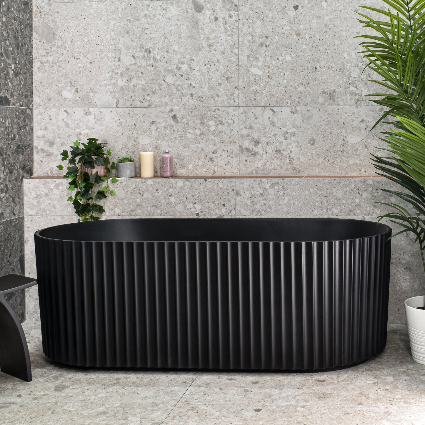 Agora Groove 1500mm Fluted Oval Freestanding Bath, Matte Black