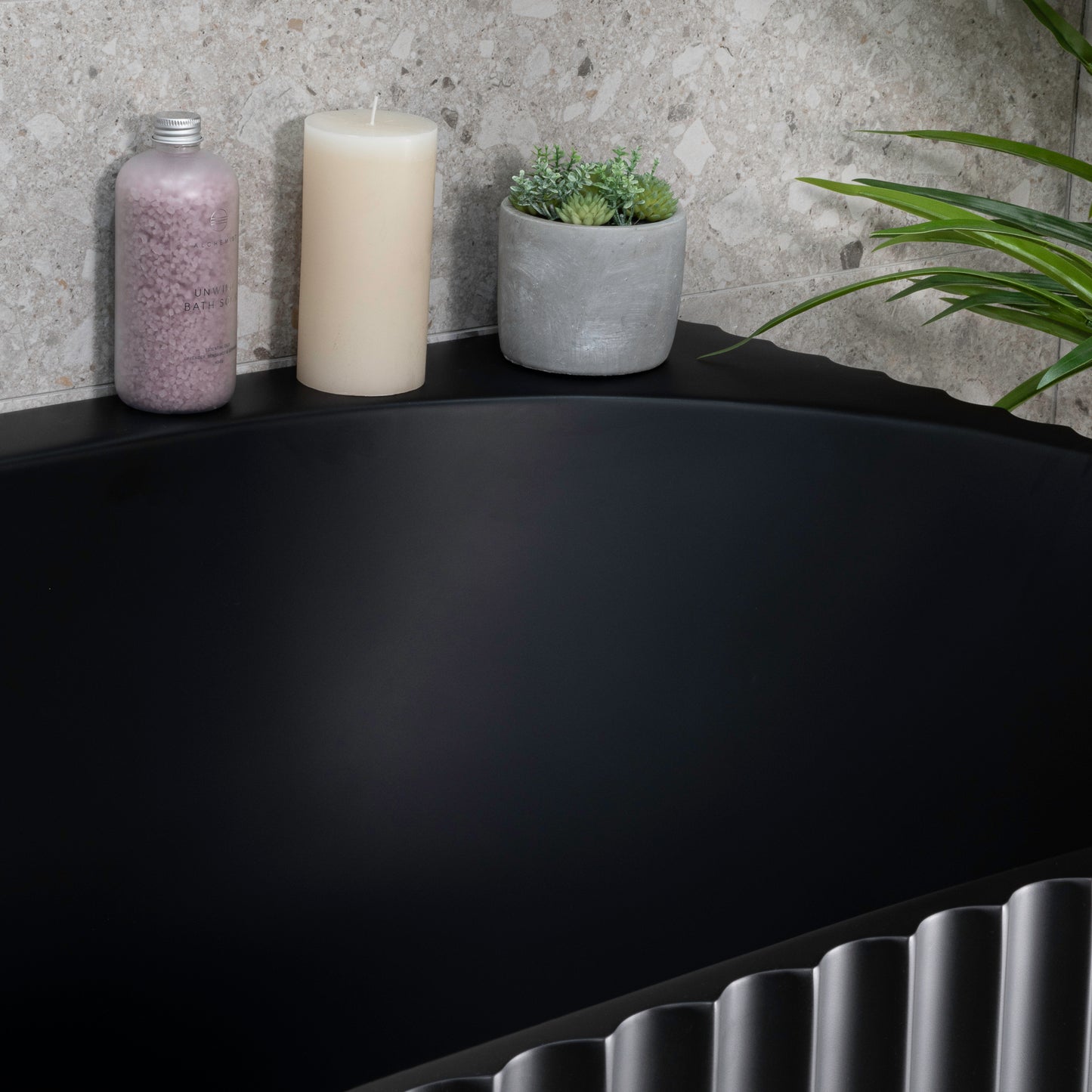 Agora Groove 1700mm Fluted Oval Freestanding Back to Wall Bath, Matte Black