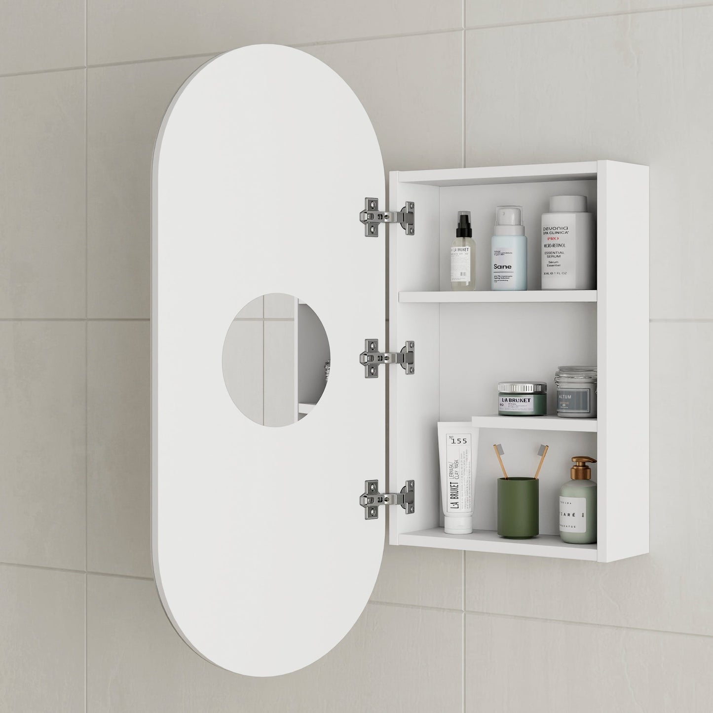 Pill Oval 400mm x 900mm Shaving Cabinet Mirror, Matte White