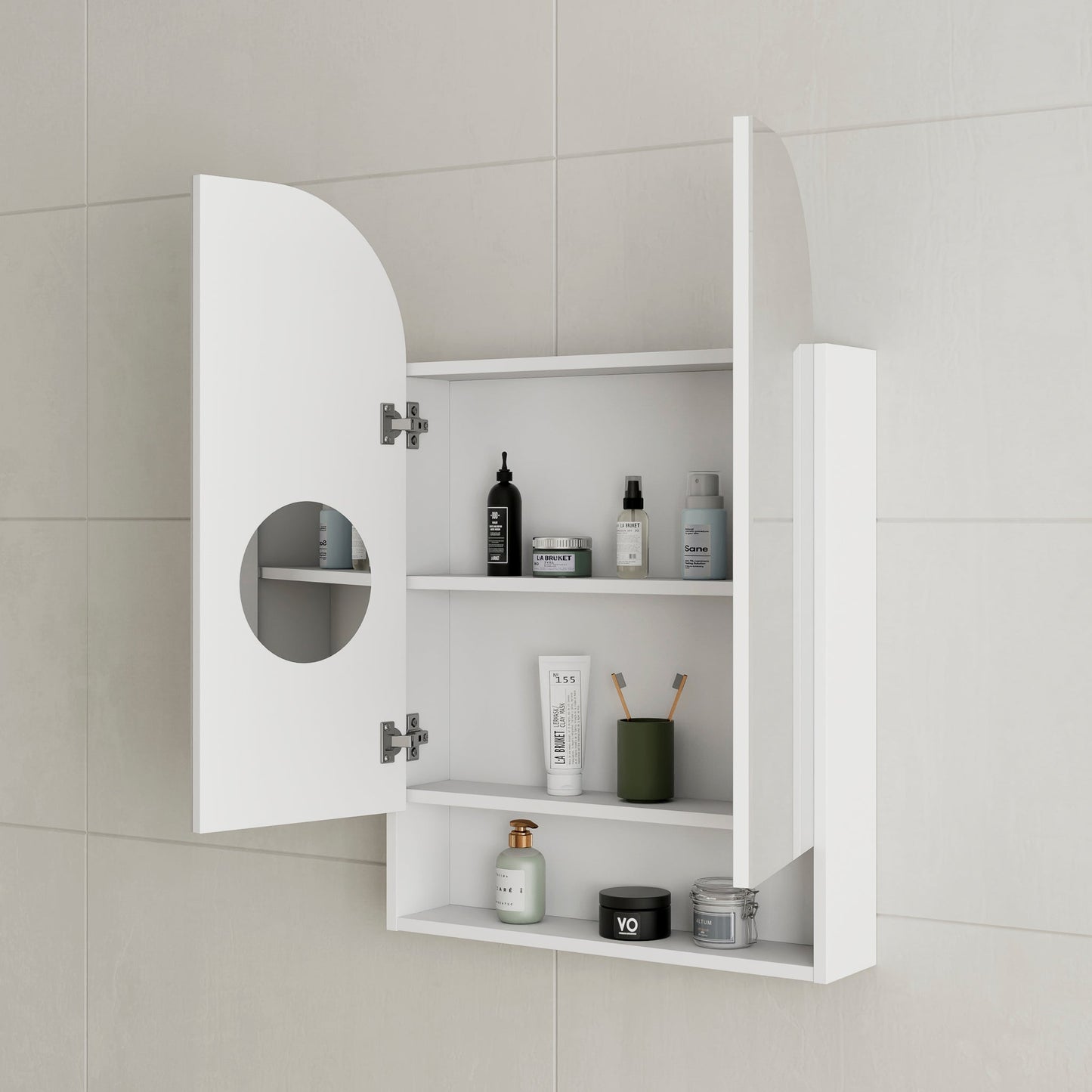 Tura Arch 600mm x 900mm Mirrored Shaving Cabinet with Exposed Shelf, Matte White