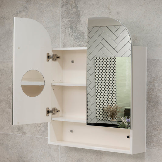 Tura Arch 800mm x 900mm Shaving Cabinet Mirror with Exposed Shelf, Matte White