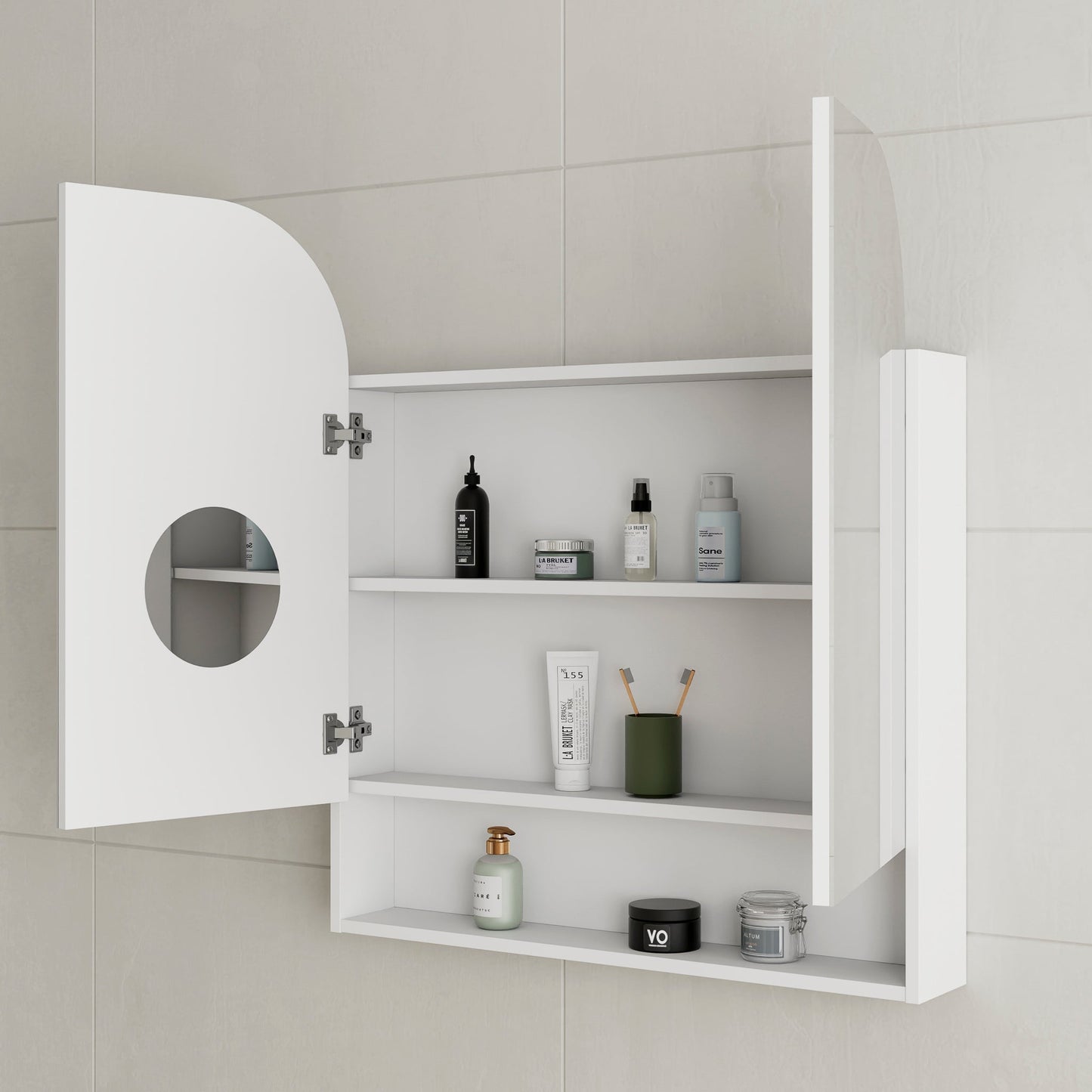 Tura Arch 800mm x 900mm Shaving Cabinet Mirror with Exposed Shelf, Matte White