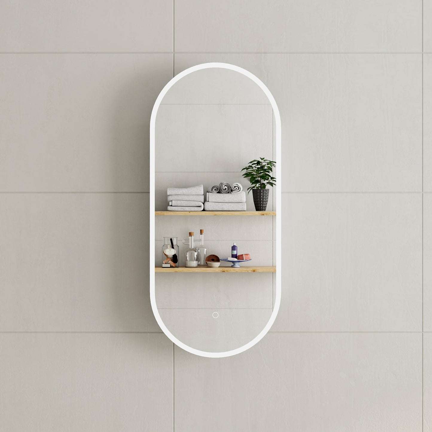 Pill Oval 400mm x 900mm Frontlit LED Shaving Cabinet Mirror, Matte White