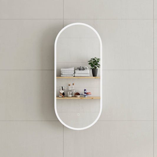 Pill Oval 400mm x 900mm Frontlit LED Shaving Cabinet Mirror, Matte White