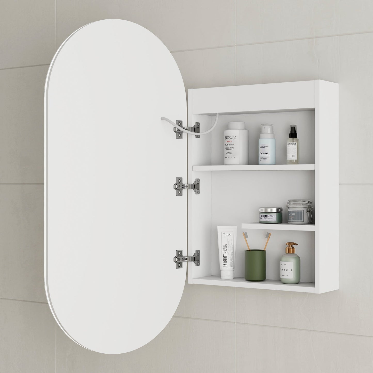 Pill Oval 500mm x 1000mm Frontlit LED Shaving Cabinet Mirror, Matte White