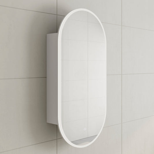 Pill Oval 500mm x 1000mm Frontlit LED Shaving Cabinet Mirror, Matte White