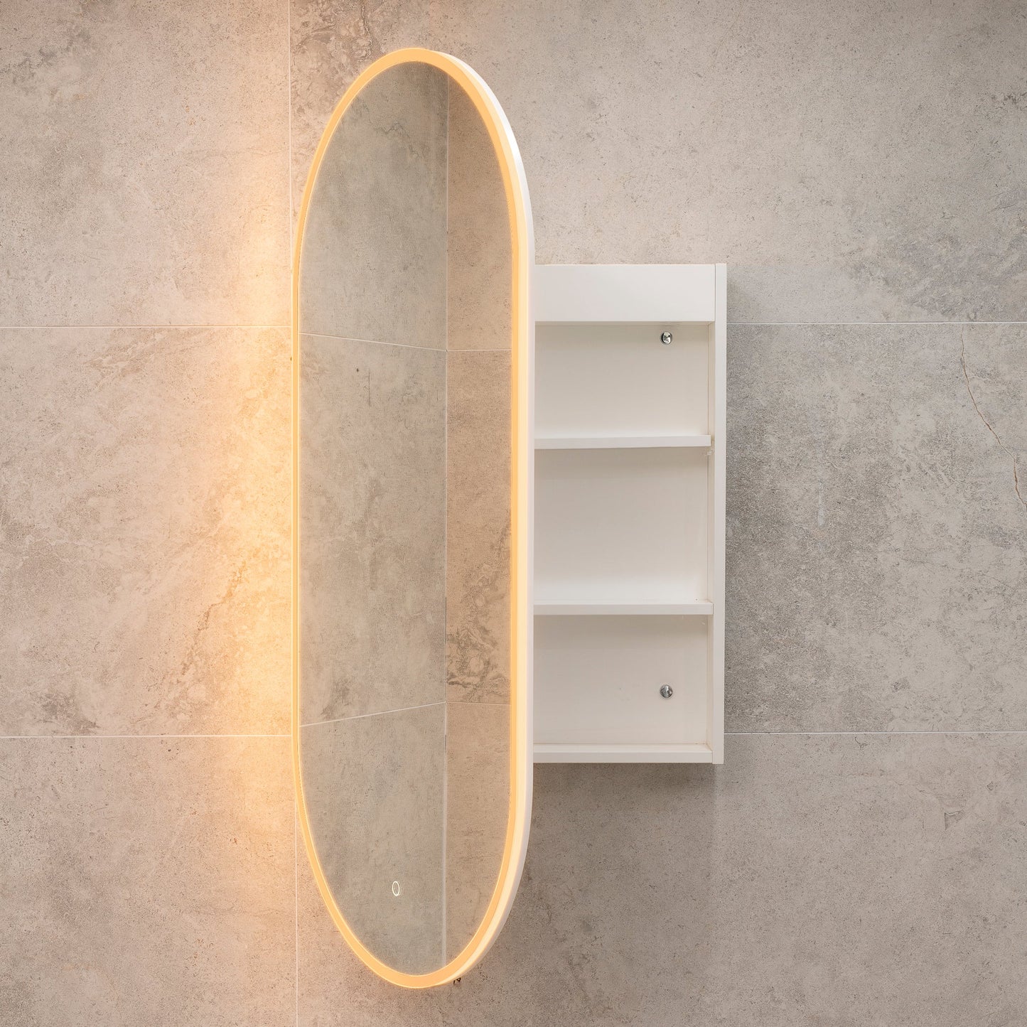 Pill Oval 600mm x 1200mm Frontlit LED Shaving Cabinet Mirror, Matte White