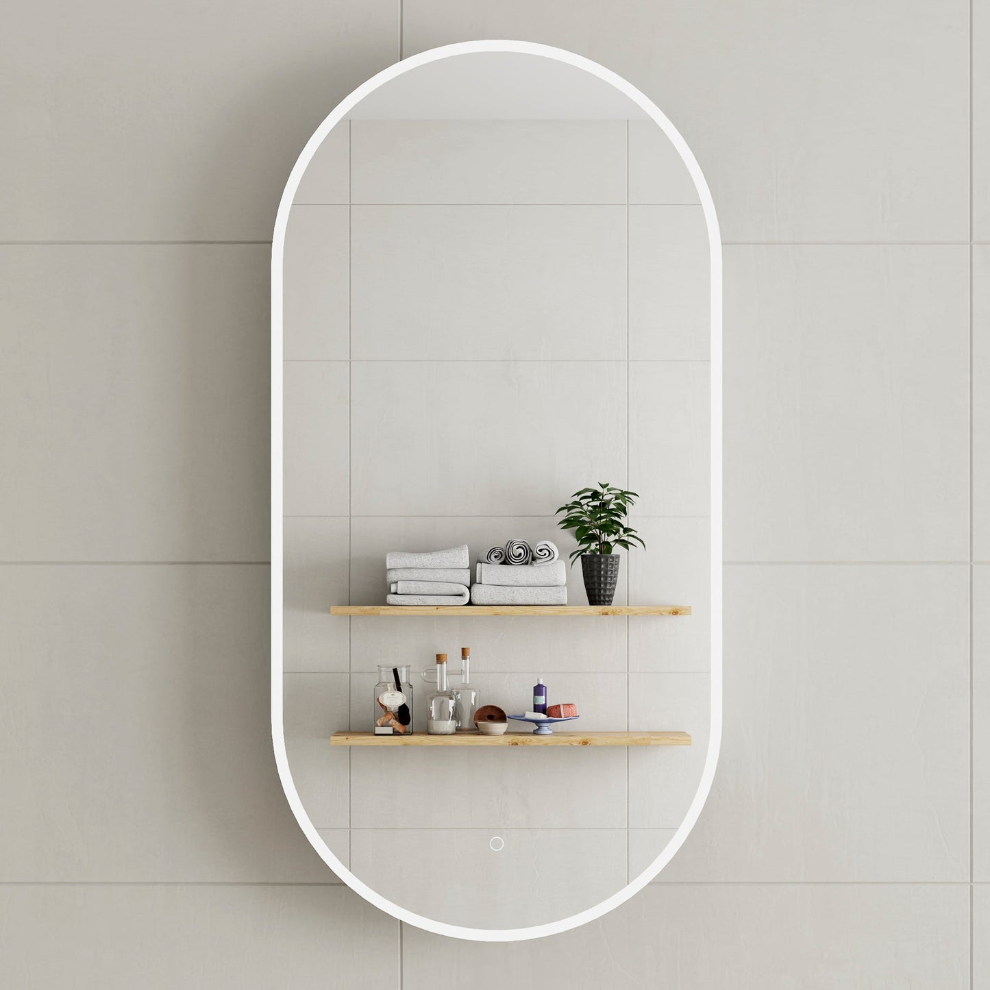 Pill Oval 600mm x 1200mm Frontlit LED Shaving Cabinet Mirror, Matte White