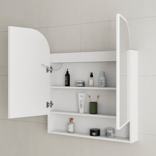 Tura Arch 800mm x 900mm Fronlit LED Mirrored Shaving Cabinet with Exposed Shelf, Matte White