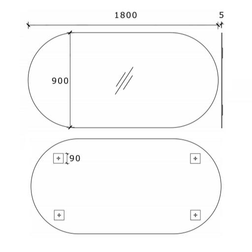 Pill Oval 1800mm x 900mm Frameless Mirror with Polished Edge