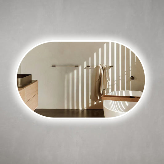 Pill Oval 1500mm x 900mm LED Mirror with Frosted Border and Demister