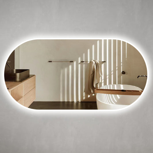 Pill Oval 1800mm x 900mm LED Mirror with Frosted Glass Border and Demister