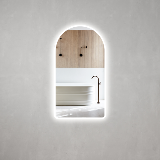 Arco Arch 550mm x 1000mm LED Mirror with Frosted Glass Border and Demister