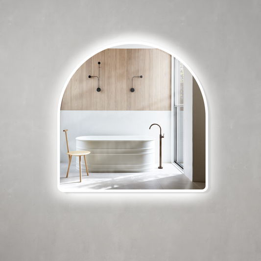 Arco Arch 1000mm x 1000mm LED Mirror with Frosted Glass Border and Demister