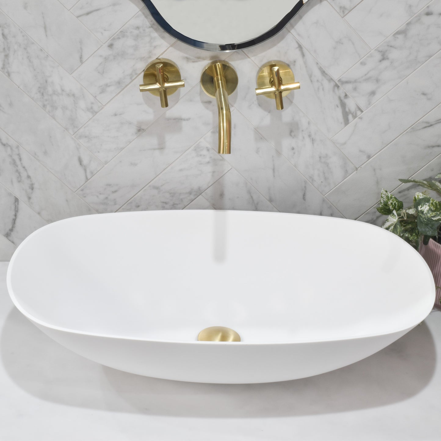 Rolo 630mm Artificial Stone Above-Counter Basin | Matte White |