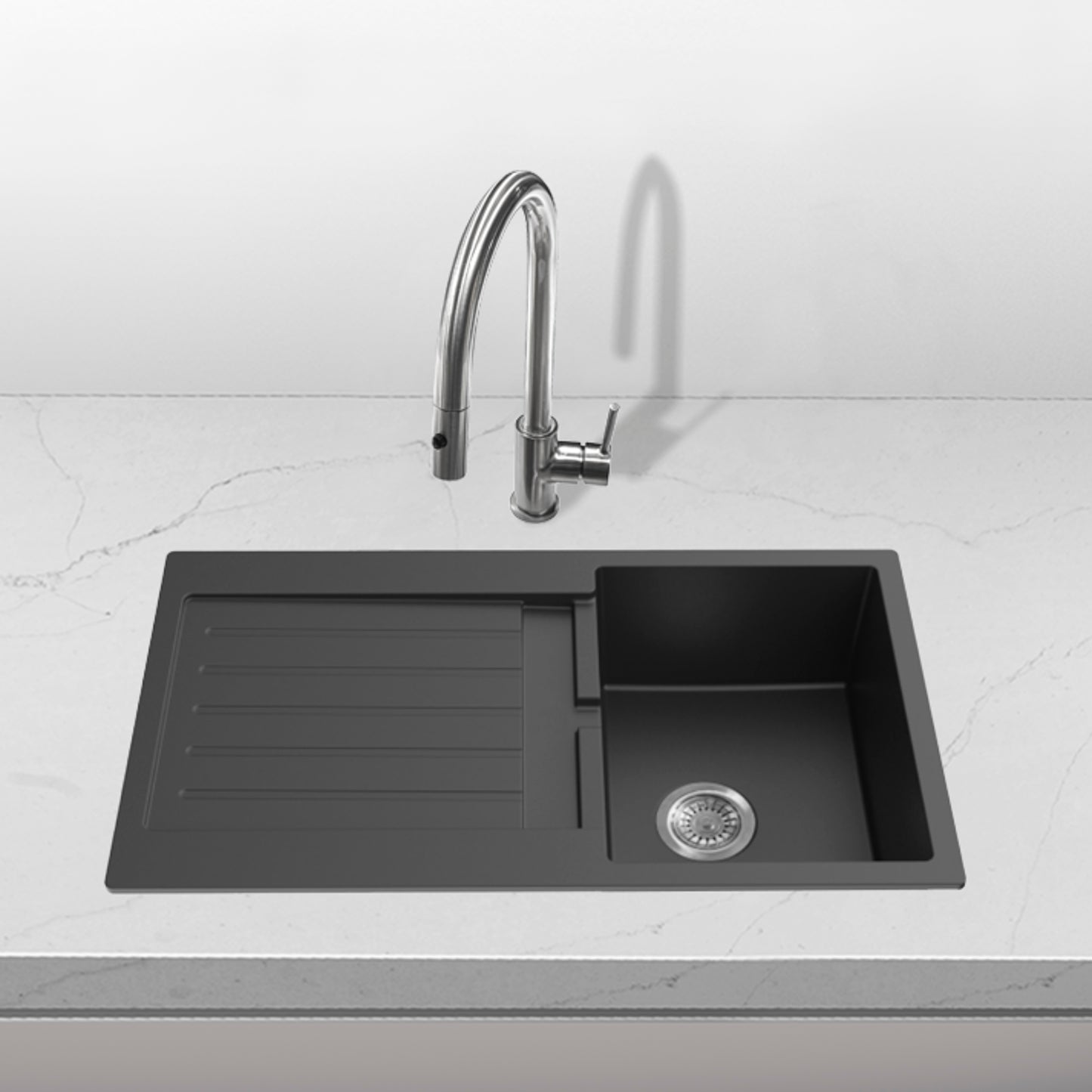 Volca 860mm x 440mm x 216mm Quartz Sink | Black |