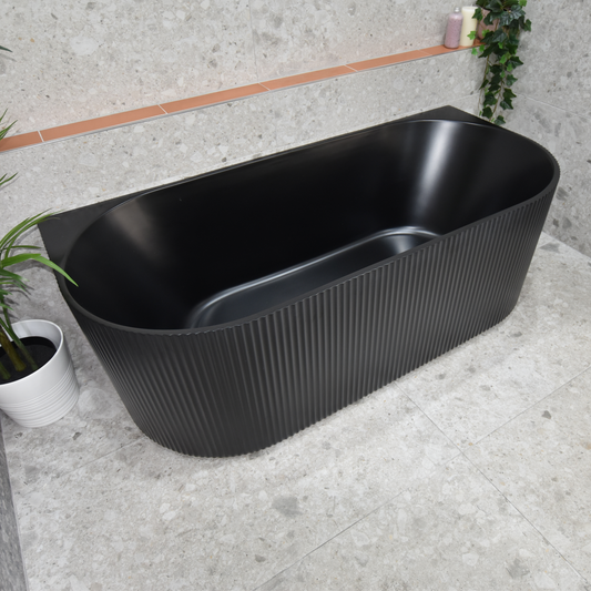 Brighton Groove 1500mm Back to Wall Fluted Oval Freestanding Bath, Matte Black